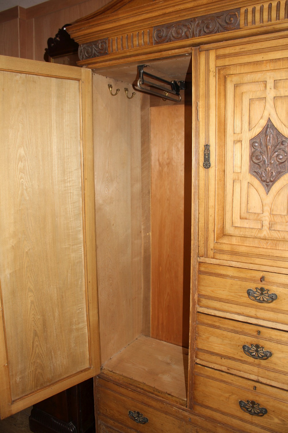 A late Victorian ash wardrobe, W.115cm D.50cm H.214cm